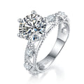 Bague de fiançailles moissanite 2 ct ronde 6 griffes, S925 plaqué platine D VVS1 - IVOIRART.COM