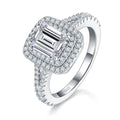 Bague de fiançailles moissanite 3 ct émeraude double halo S925 argenté - IVOIRART.COM