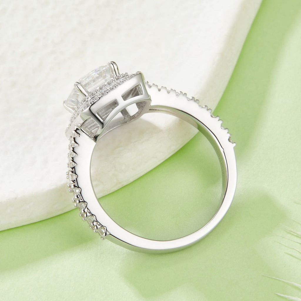 Bague de fiançailles moissanite 3 ct émeraude double halo S925 argenté - IVOIRART.COM