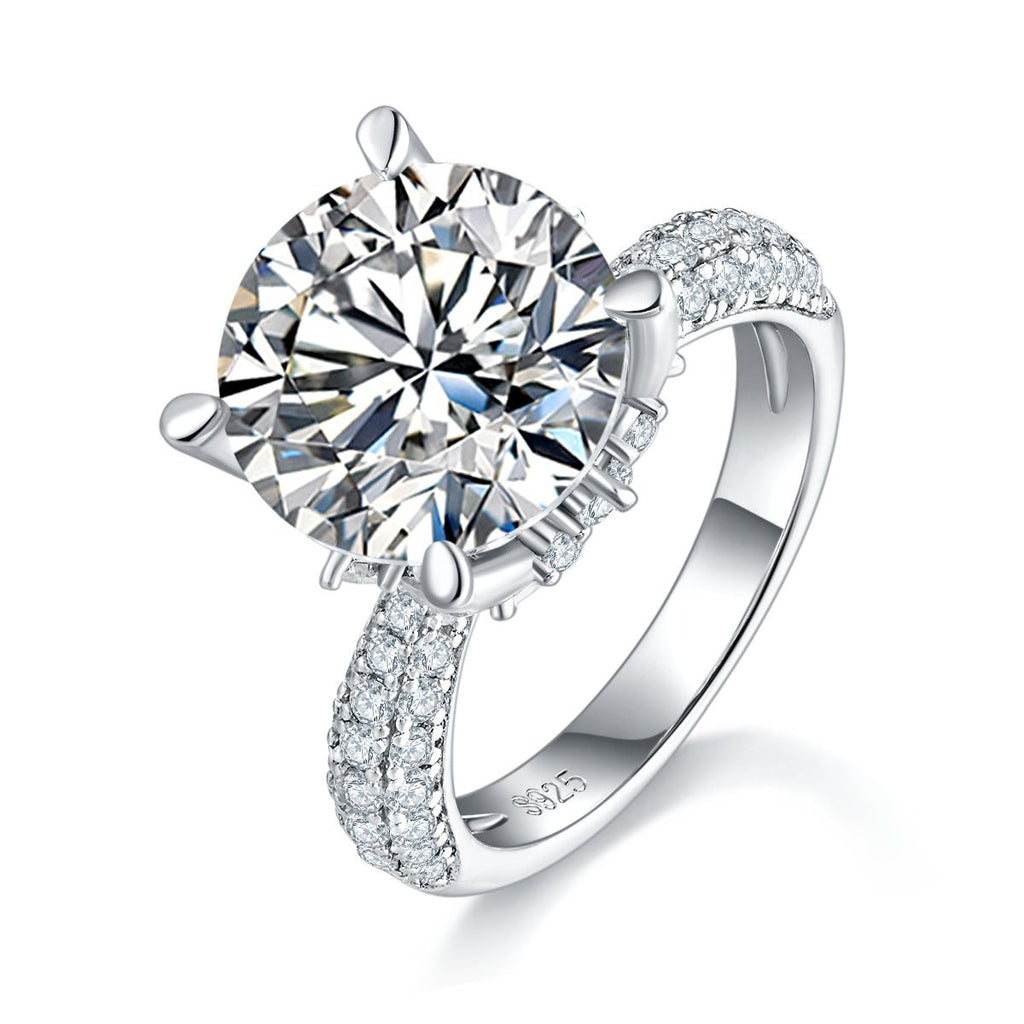 Bague de fiançailles Moissanite 5ct S925 argent 11mm D-VVS1, pavé plaqué platine - IVOIRART.COM