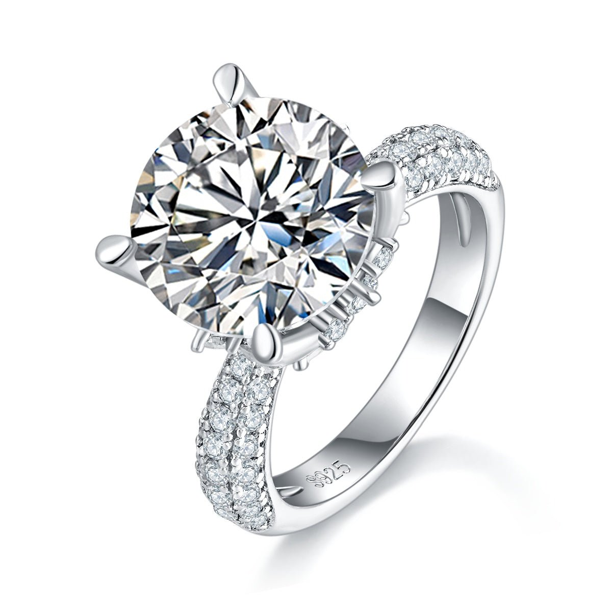 Bague de fiançailles Moissanite 5ct S925 argent 11mm D-VVS1, pavé plaqué platine - IVOIRART.COM