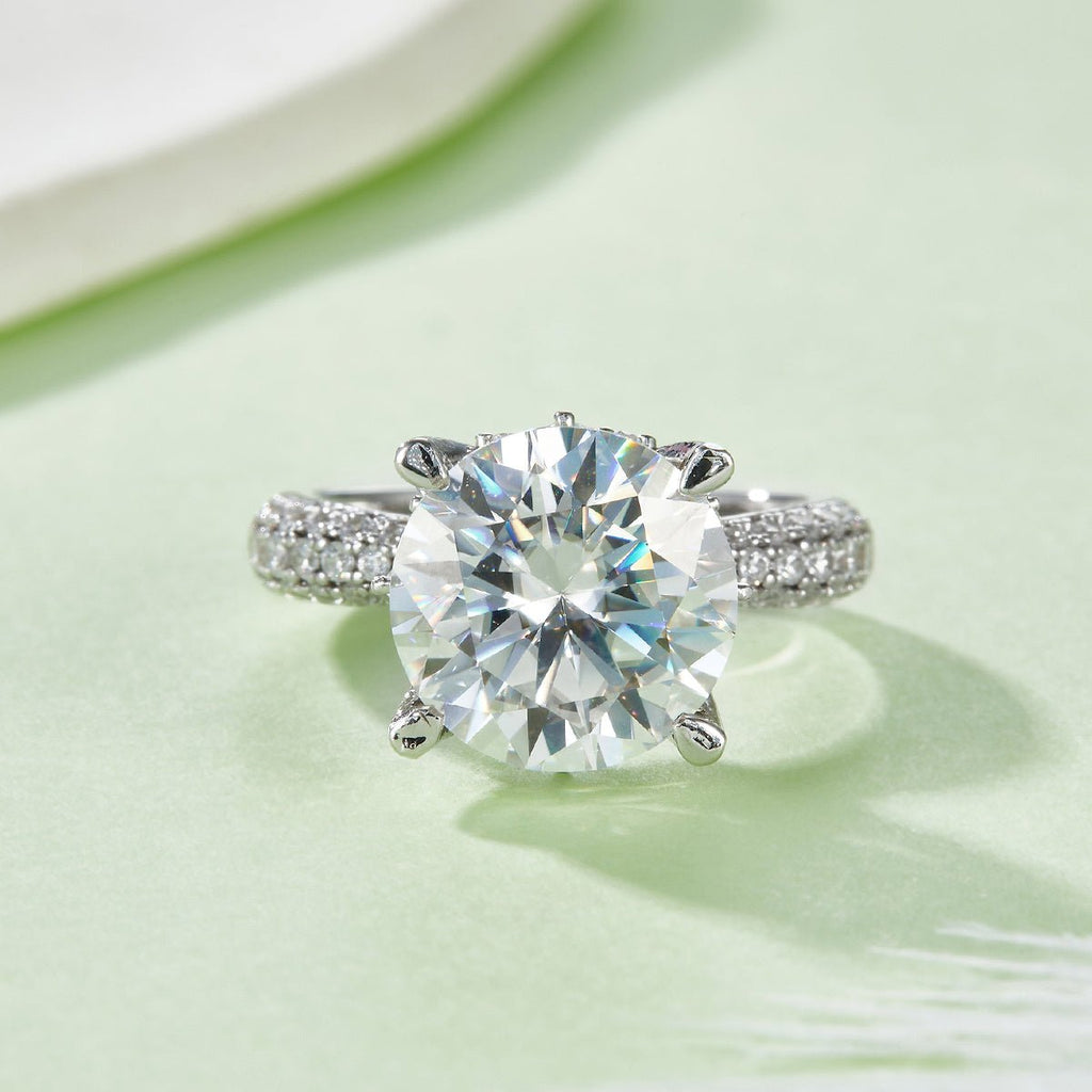 Bague de fiançailles Moissanite 5ct S925 argent 11mm D-VVS1, pavé plaqué platine - IVOIRART.COM