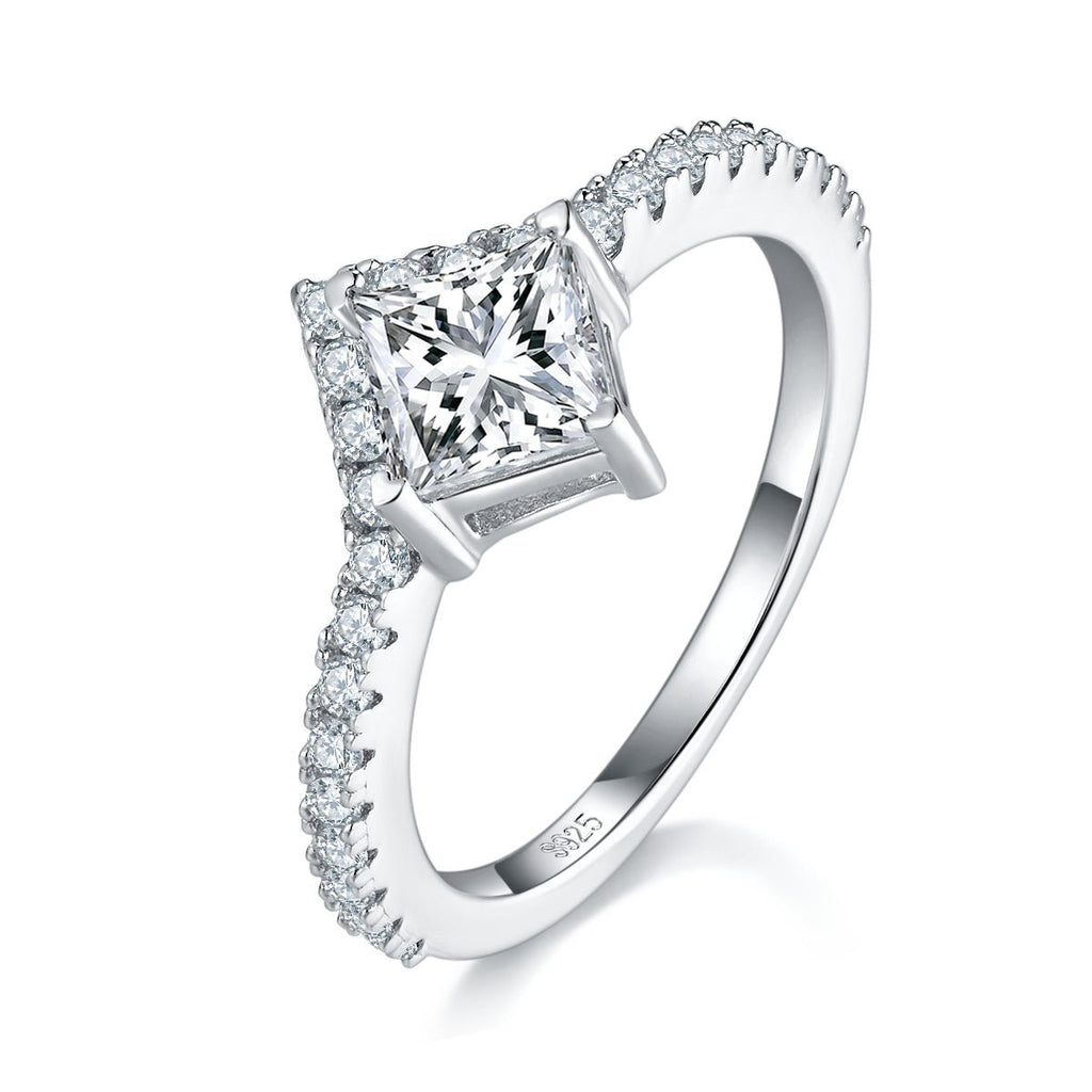 Bague de fiançailles Moissanite princesse 1 Ct S925 Argent D VVS1, Taille 5-9 GRA - IVOIRART.COM