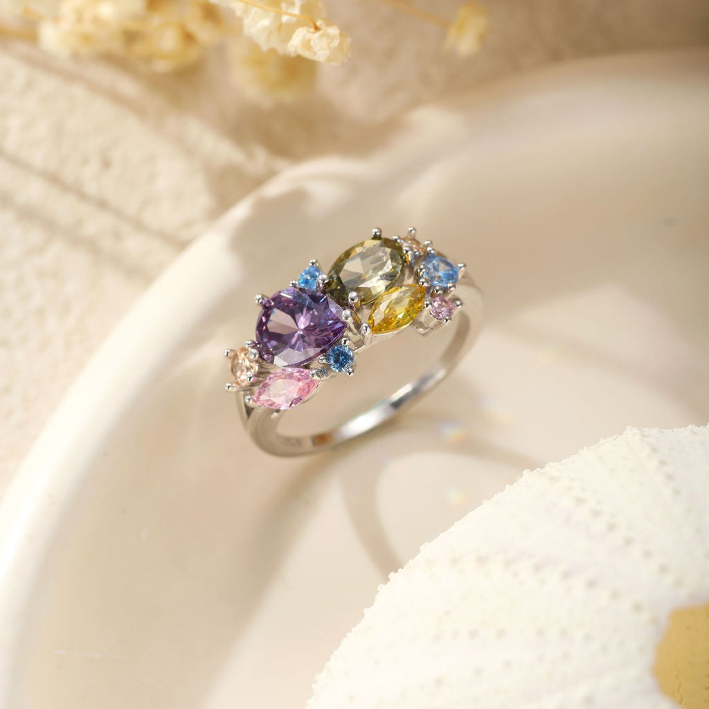 Bague de luxe magique S25 en argent sterling avec fleur colorée en zircon - IVOIRART.COM