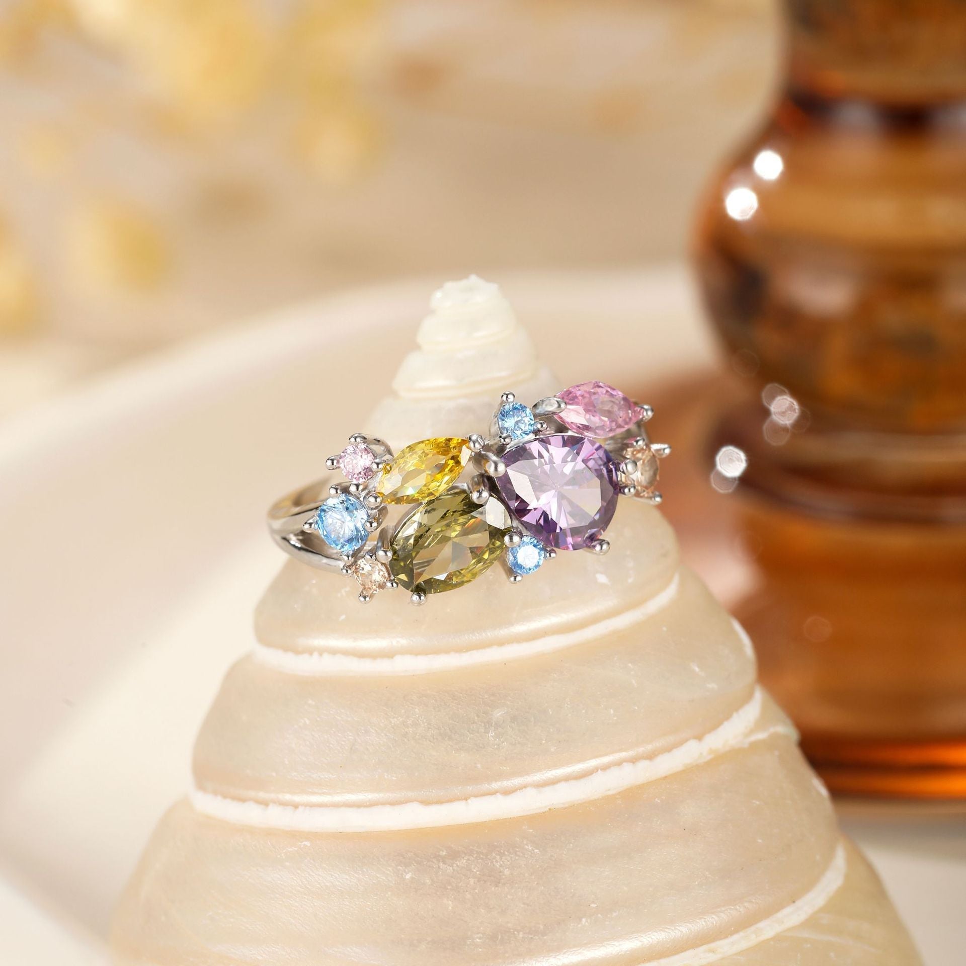 Bague de luxe magique S25 en argent sterling avec fleur colorée en zircon - IVOIRART.COM