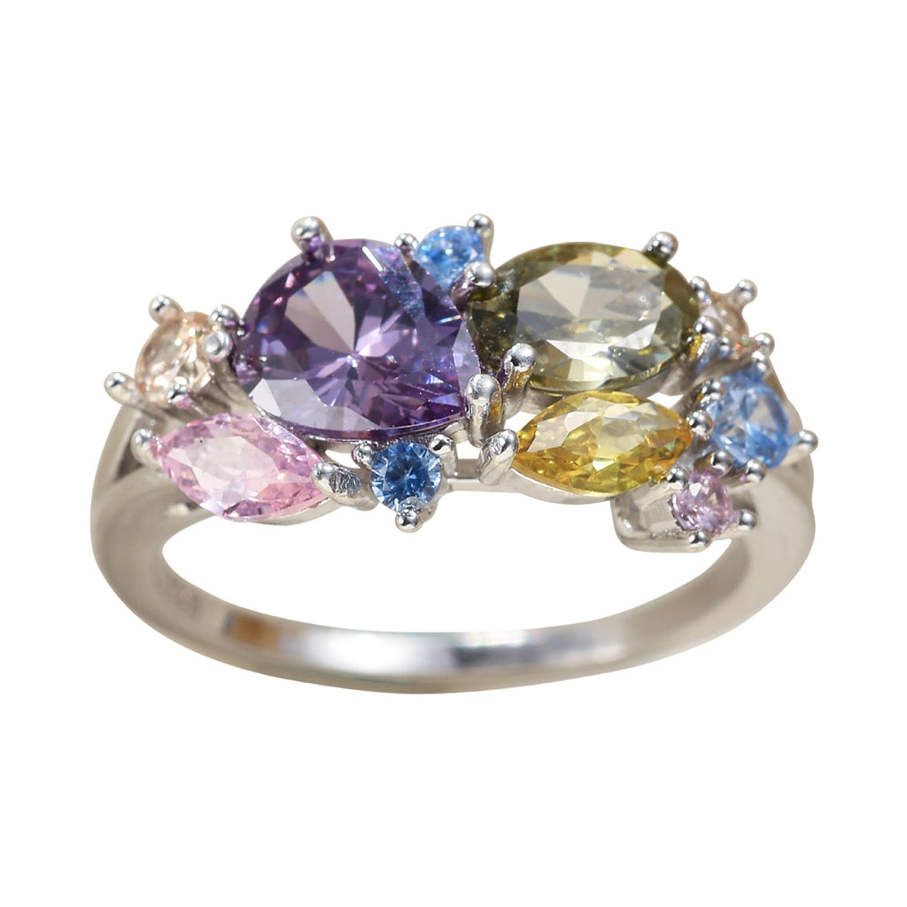 Bague de luxe magique S25 en argent sterling avec fleur colorée en zircon - IVOIRART.COM