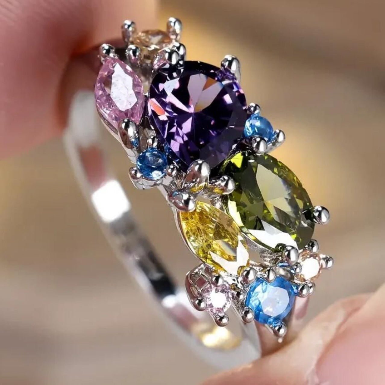 Bague de luxe magique S25 en argent sterling avec fleur colorée en zircon - IVOIRART.COM