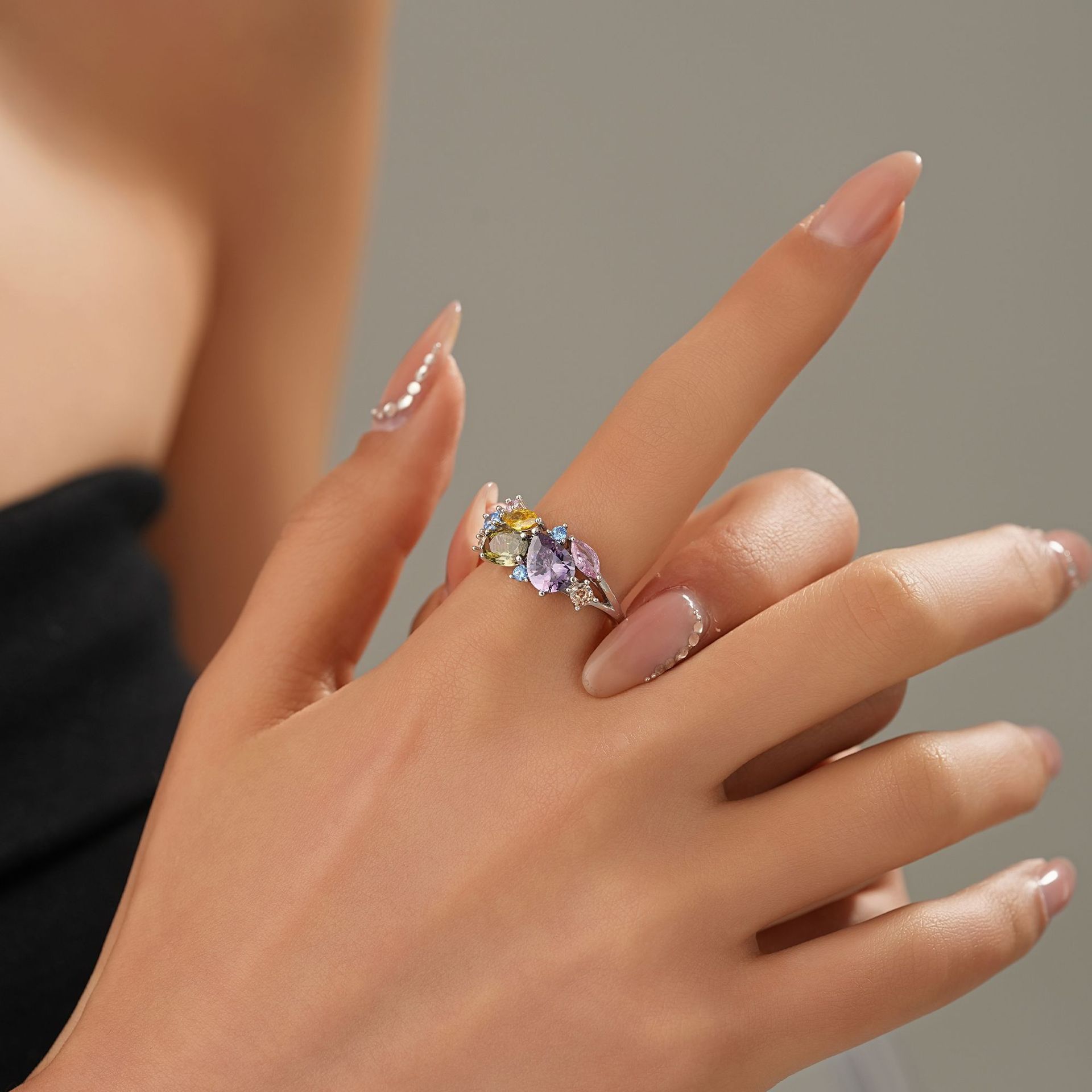 Bague de luxe magique S25 en argent sterling avec fleur colorée en zircon - IVOIRART.COM