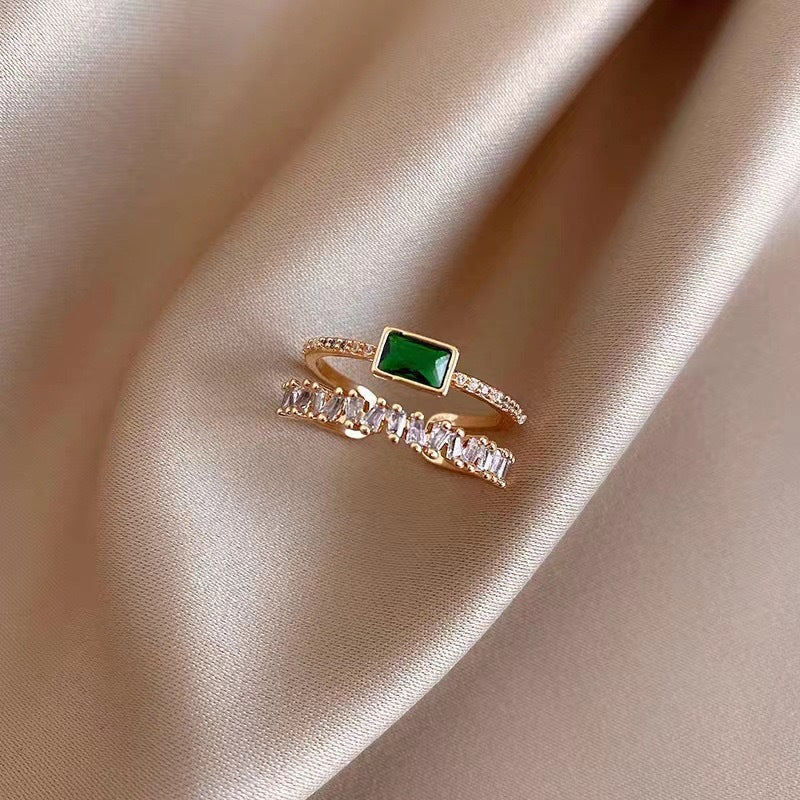 Bague de luxe raffinée en plaqué or véritable avec motif paon vert émeraude - IVOIRART.COM