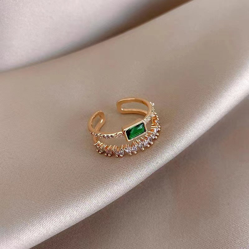 Bague de luxe raffinée en plaqué or véritable avec motif paon vert émeraude - IVOIRART.COM