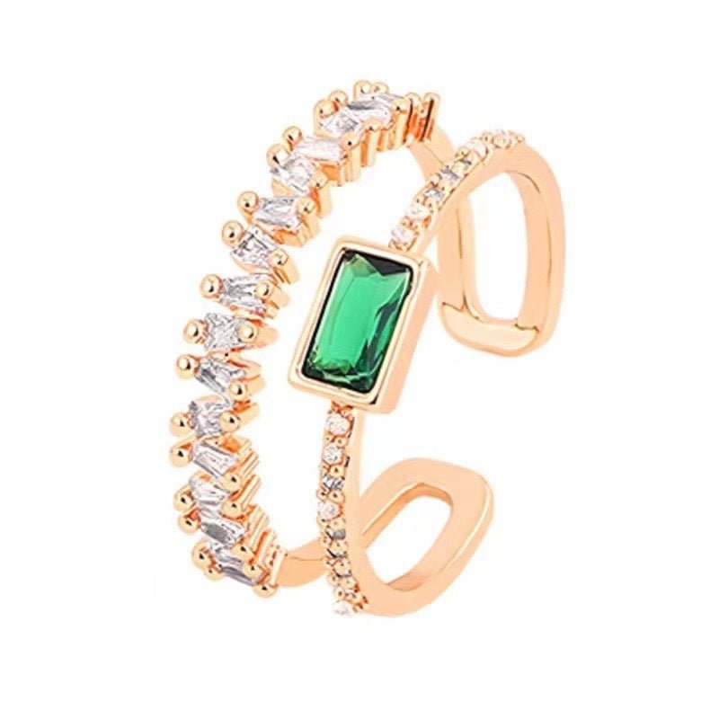 Bague de luxe raffinée en plaqué or véritable avec motif paon vert émeraude - IVOIRART.COM