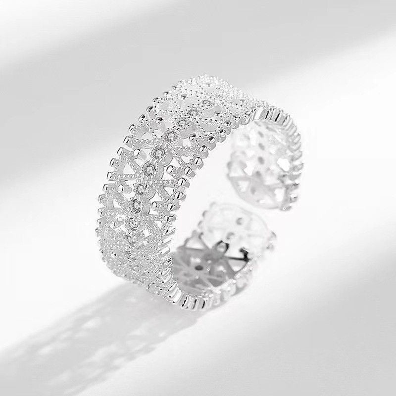 Bague Déclaration en Cristal Filigrané en Argent Sterling 999, Style Nuptial Luxe, Cadeau Idéal Anniversaire - IVOIRART.COM