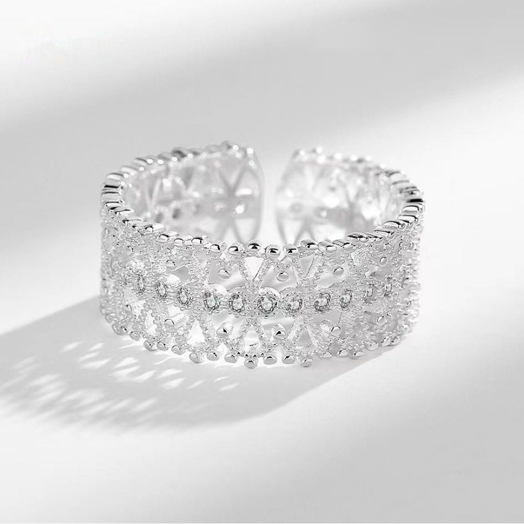 Bague Déclaration en Cristal Filigrané en Argent Sterling 999, Style Nuptial Luxe, Cadeau Idéal Anniversaire - IVOIRART.COM