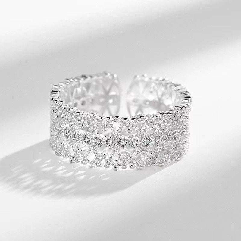 Bague Déclaration en Cristal Filigrané en Argent Sterling 999, Style Nuptial Luxe, Cadeau Idéal Anniversaire - IVOIRART.COM
