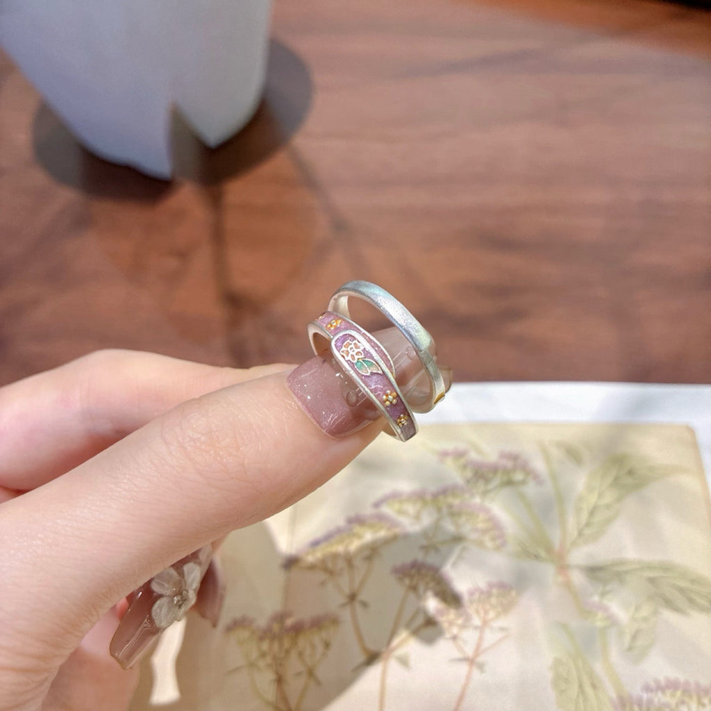 Bague Déclaration Fleur Émail Violet en Argent Sterling 999,9 Luxueuse et Délicate, Parfaite Cadeau Anniversaire Fêtes - IVOIRART.COM