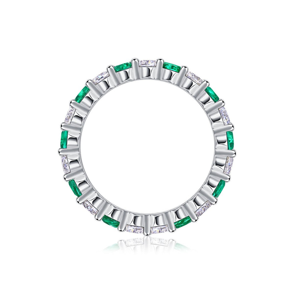 Bague d'Éternité 2,4g en Argent S925 Plaqué Platine, Pierres Vertes et Blanches Alternées - IVOIRART.COM