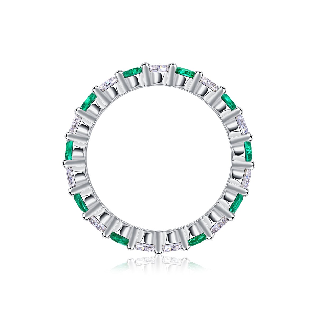 Bague d'Éternité 2,4g en Argent S925 Plaqué Platine, Pierres Vertes et Blanches Alternées - IVOIRART.COM