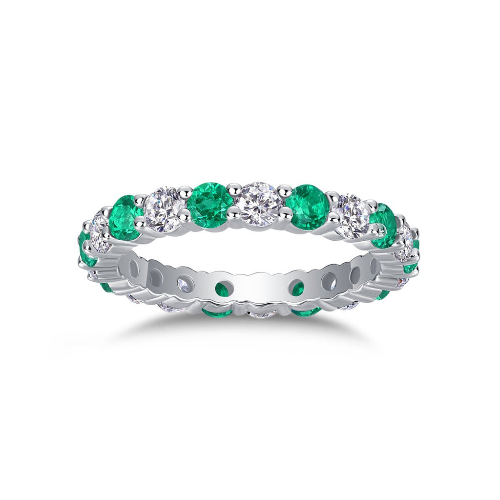 Bague d'Éternité 2,4g en Argent S925 Plaqué Platine, Pierres Vertes et Blanches Alternées - IVOIRART.COM