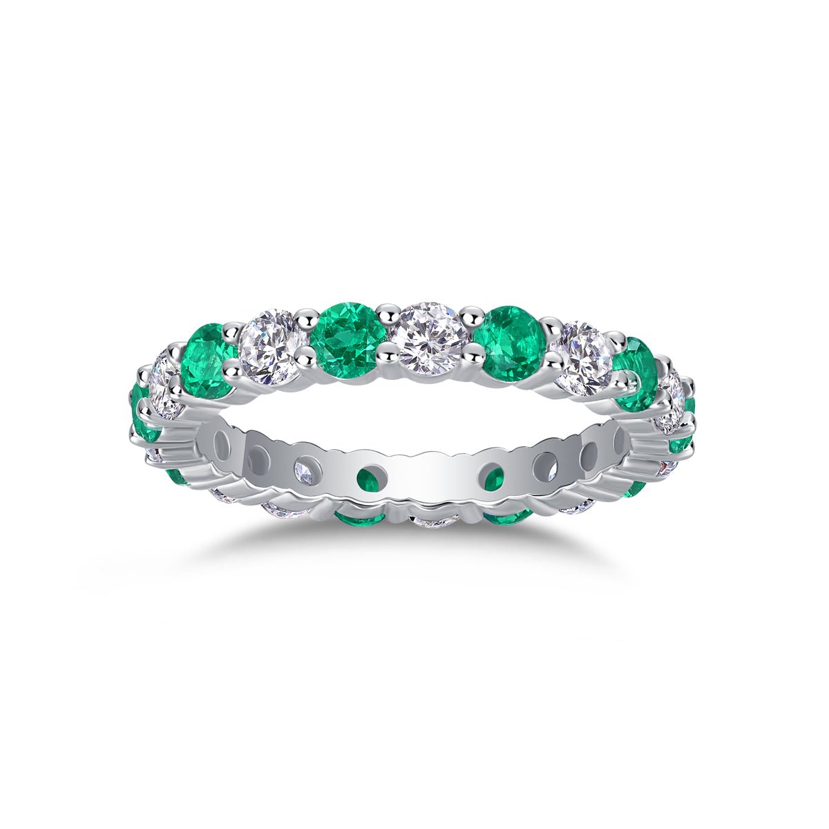 Bague d'Éternité 2,4g en Argent S925 Plaqué Platine, Pierres Vertes et Blanches Alternées - IVOIRART.COM