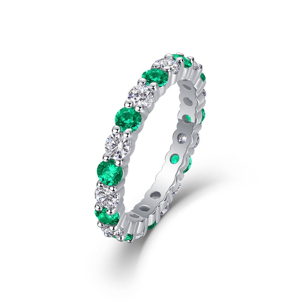 Bague d'Éternité 2,4g en Argent S925 Plaqué Platine, Pierres Vertes et Blanches Alternées - IVOIRART.COM