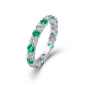 Bague d'Éternité 2,4g en Argent S925 Plaqué Platine, Pierres Vertes et Blanches Alternées - IVOIRART.COM