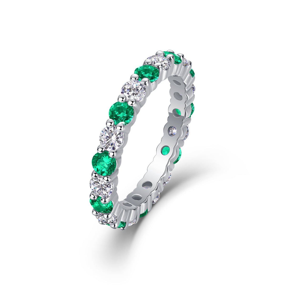 Bague d'Éternité 2,4g en Argent S925 Plaqué Platine, Pierres Vertes et Blanches Alternées - IVOIRART.COM