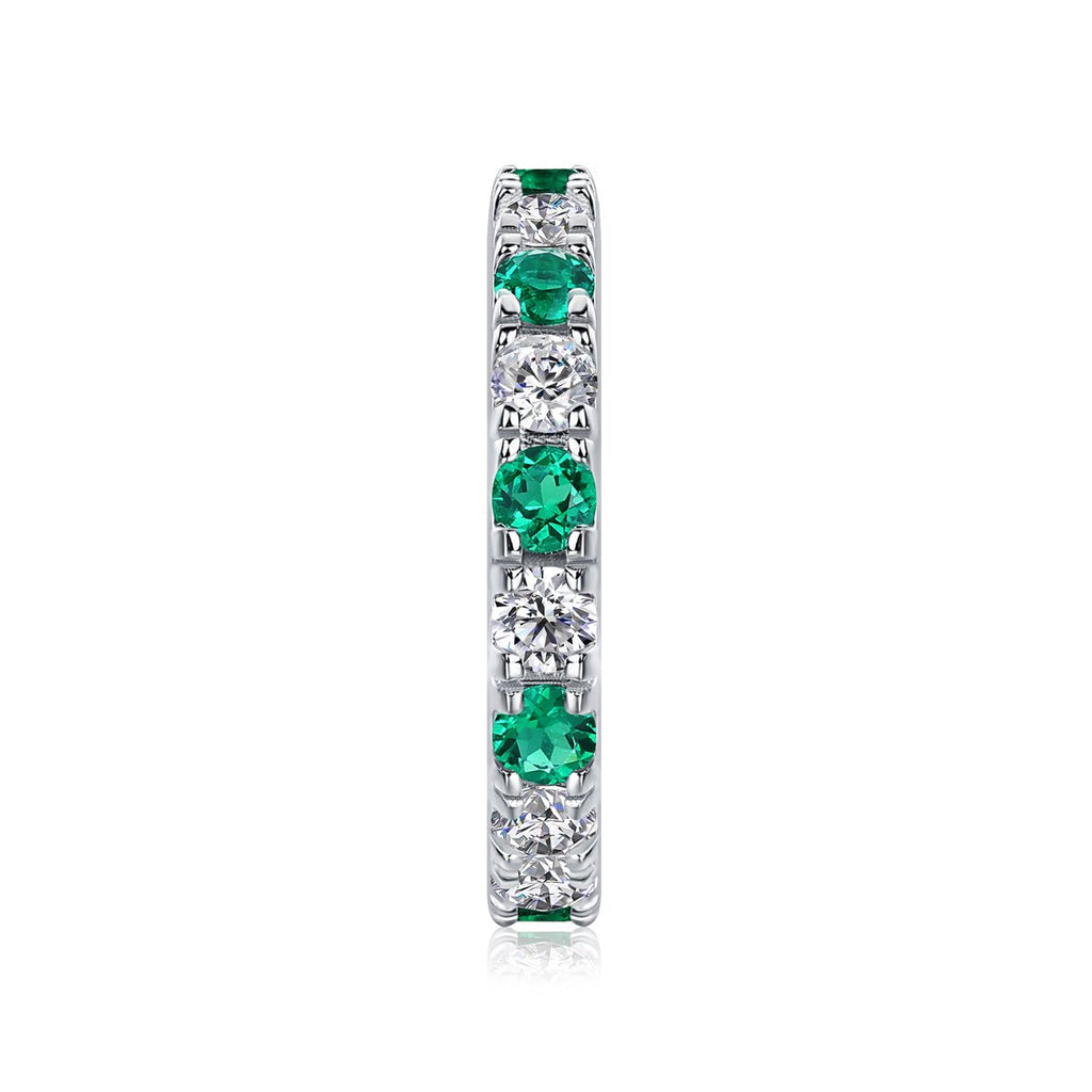 Bague d'éternité alternée en argent S925 plaqué platine 2,4 g, pierres vertes et blanches, anneau complet délicat empilable pour femmes, coffret cadeau bijou - IVOIRART.COM