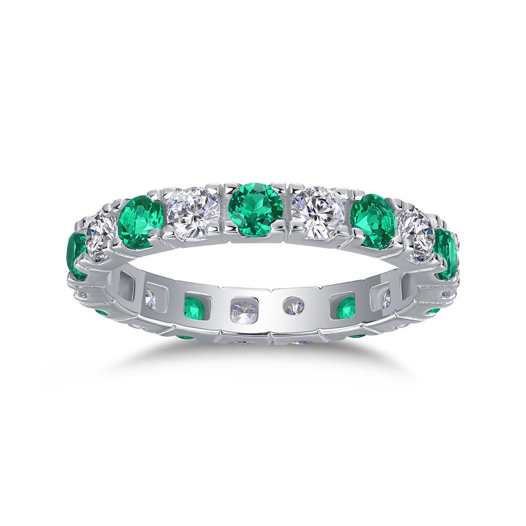 Bague d'éternité alternée en argent S925 plaqué platine 2,4 g, pierres vertes et blanches, anneau complet délicat empilable pour femmes, coffret cadeau bijou - IVOIRART.COM