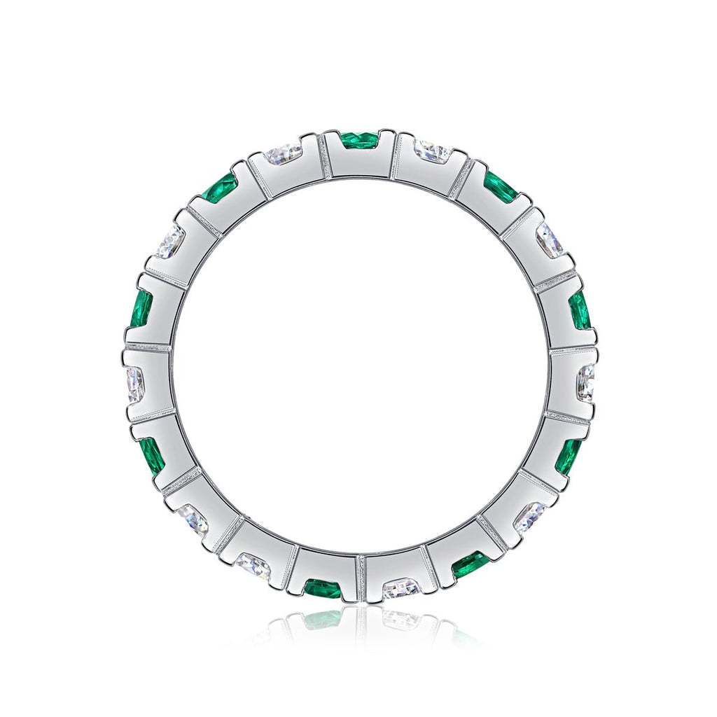 Bague d'éternité alternée en argent S925 plaqué platine 2,4 g, pierres vertes et blanches, anneau complet délicat empilable pour femmes, coffret cadeau bijou - IVOIRART.COM