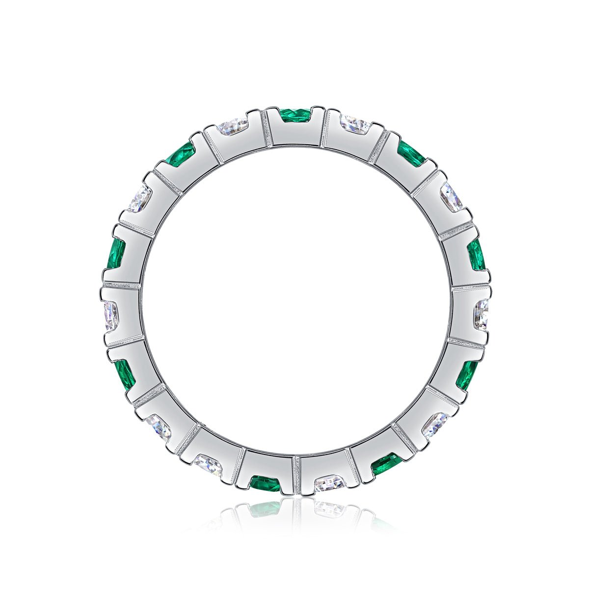 Bague d'éternité alternée en argent S925 plaqué platine 2,4 g, pierres vertes et blanches, anneau complet délicat empilable pour femmes, coffret cadeau bijou - IVOIRART.COM