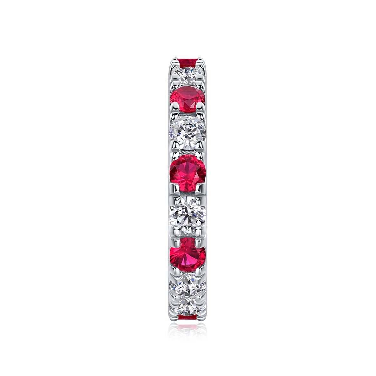 Bague d'éternité en argent S925 plaqué platine 2,4g avec rubis synthétique et pierres blanches - bague délicate empilable pour femme - IVOIRART.COM