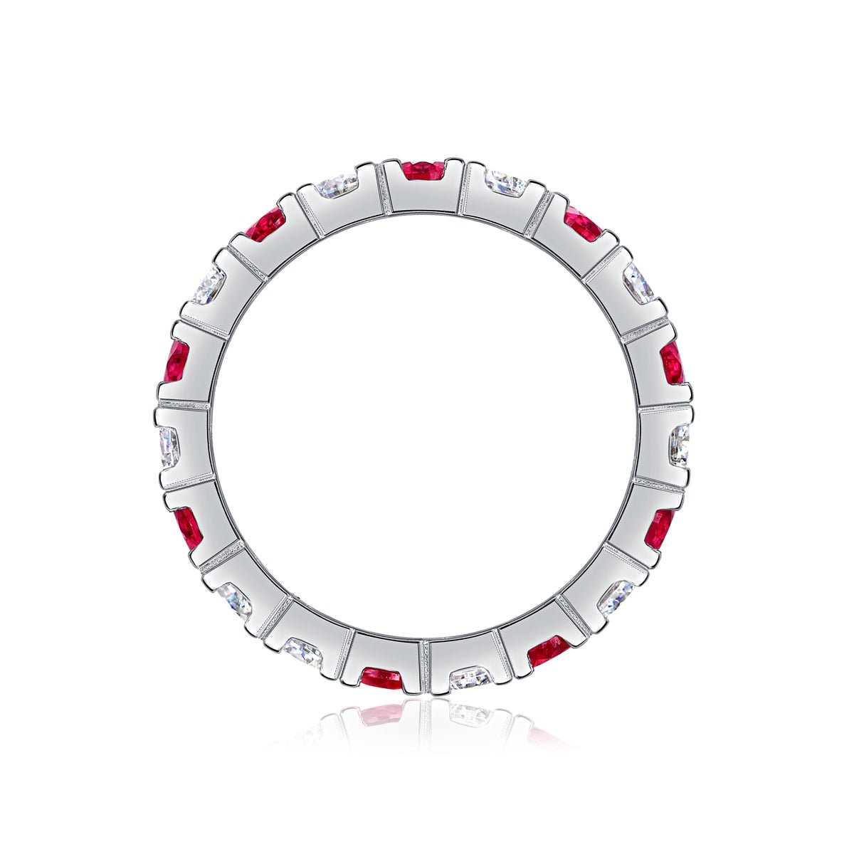 Bague d'éternité en argent S925 plaqué platine 2,4g avec rubis synthétique et pierres blanches - bague délicate empilable pour femme - IVOIRART.COM