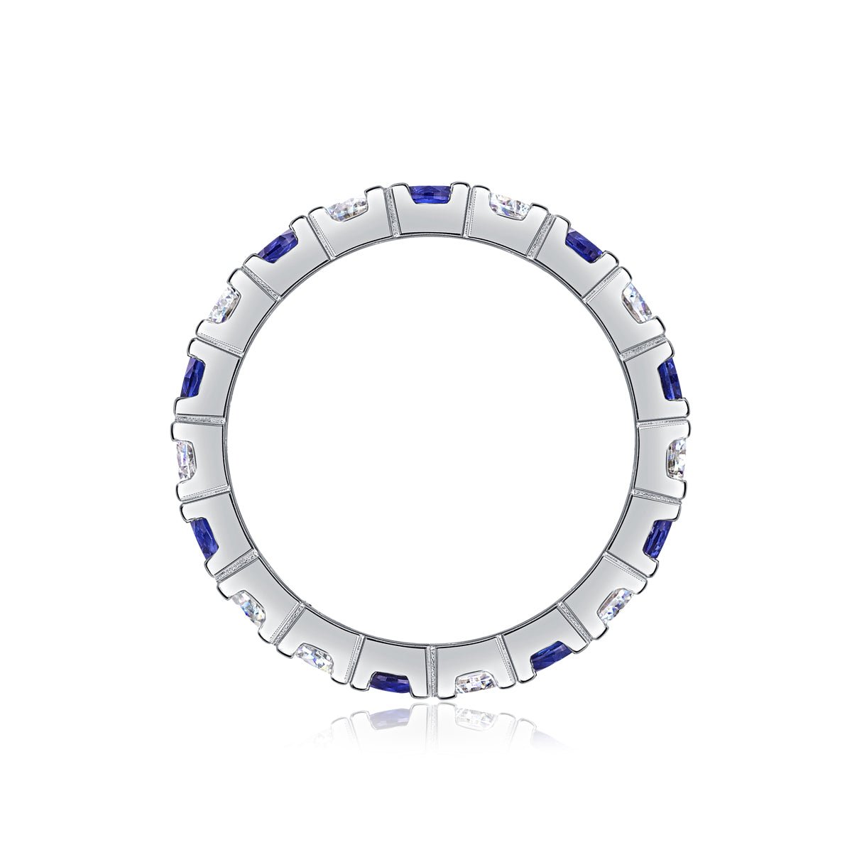 Bague d’éternité en argent S925 plaqué platine 2,4g avec saphirs bleus synthétiques et pierres blanches alternées, délicate bague de promesse pour femme en coffret - IVOIRART.COM