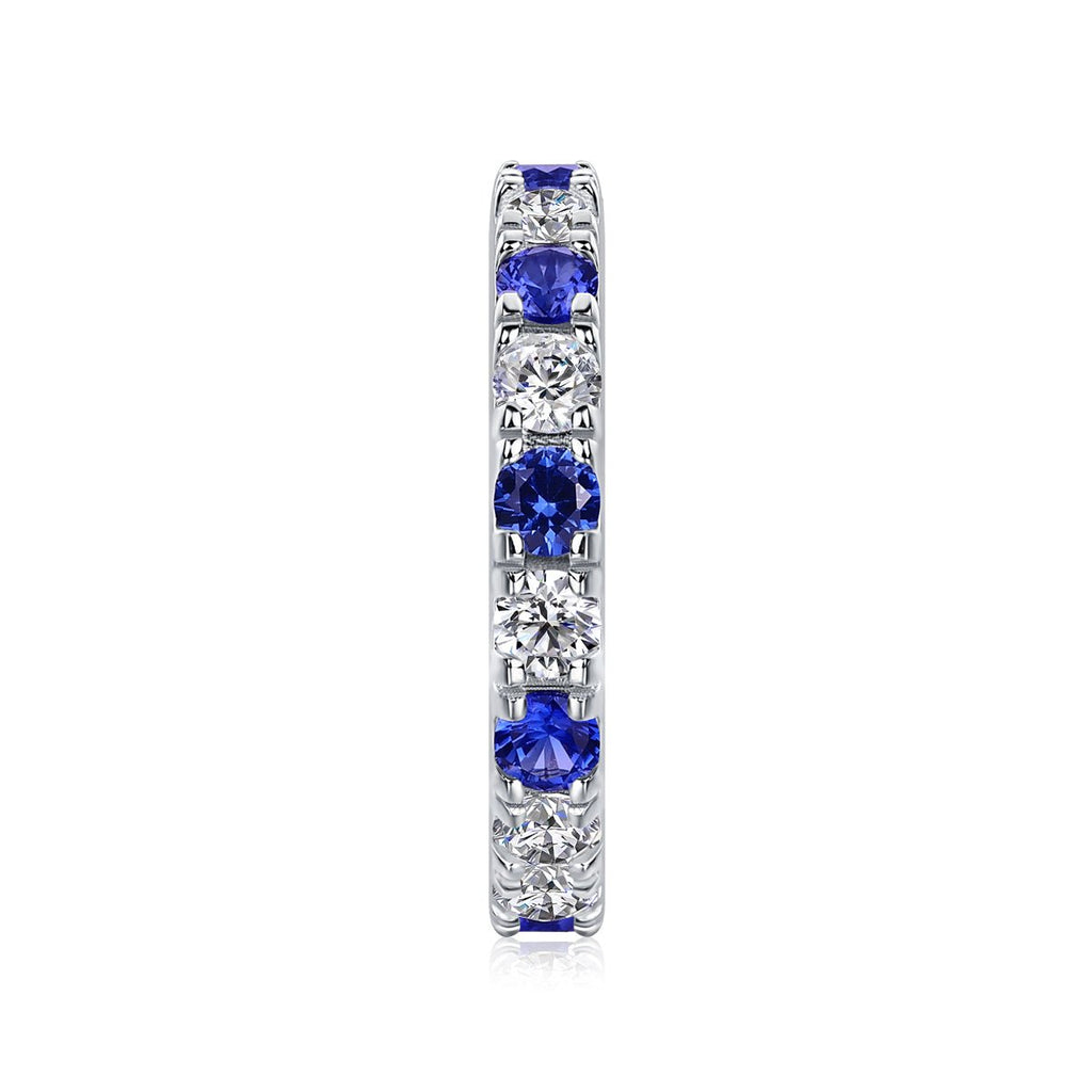 Bague d’éternité en argent S925 plaqué platine 2,4g avec saphirs bleus synthétiques et pierres blanches alternées, délicate bague de promesse pour femme en coffret - IVOIRART.COM