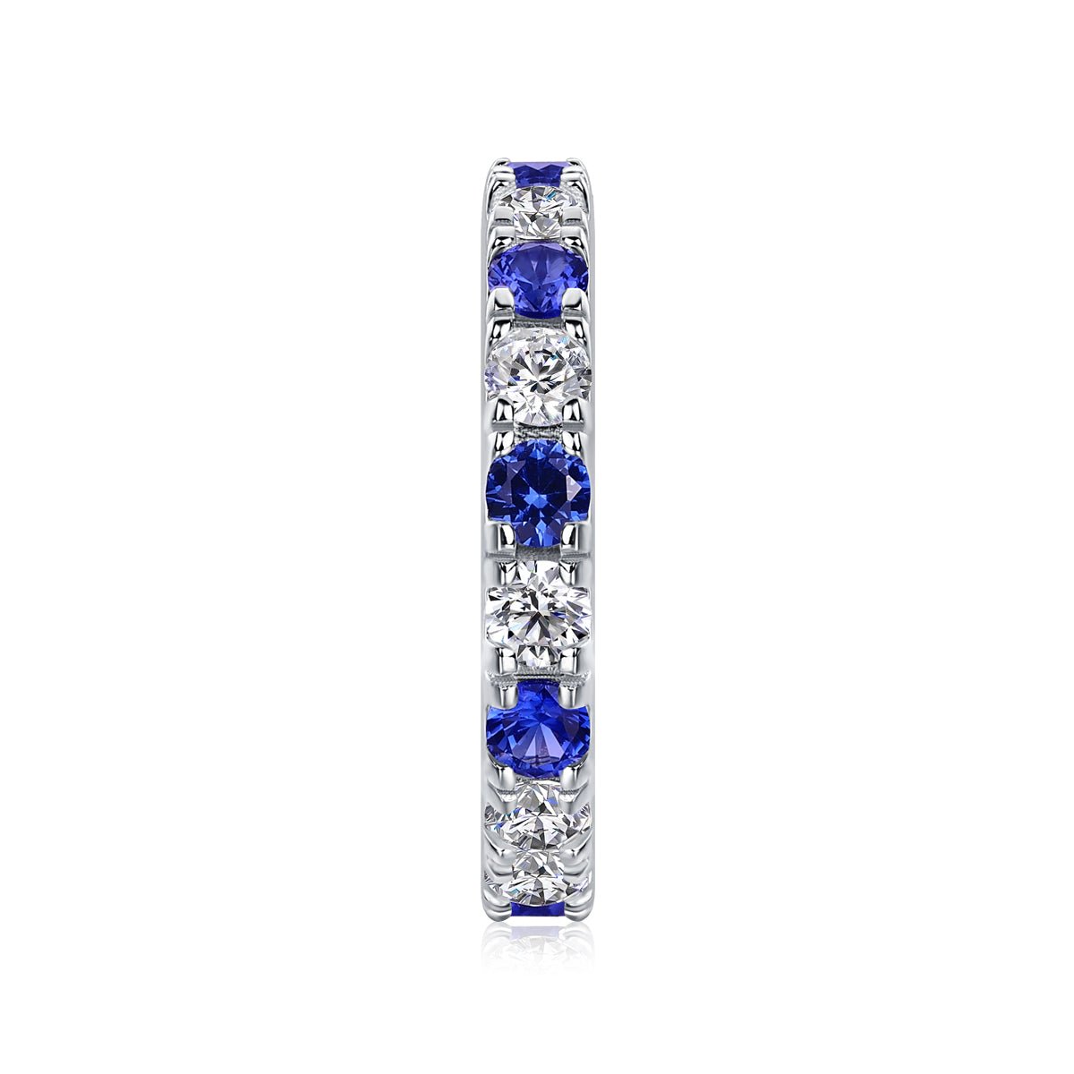 Bague d’éternité en argent S925 plaqué platine 2,4g avec saphirs bleus synthétiques et pierres blanches alternées, délicate bague de promesse pour femme en coffret - IVOIRART.COM