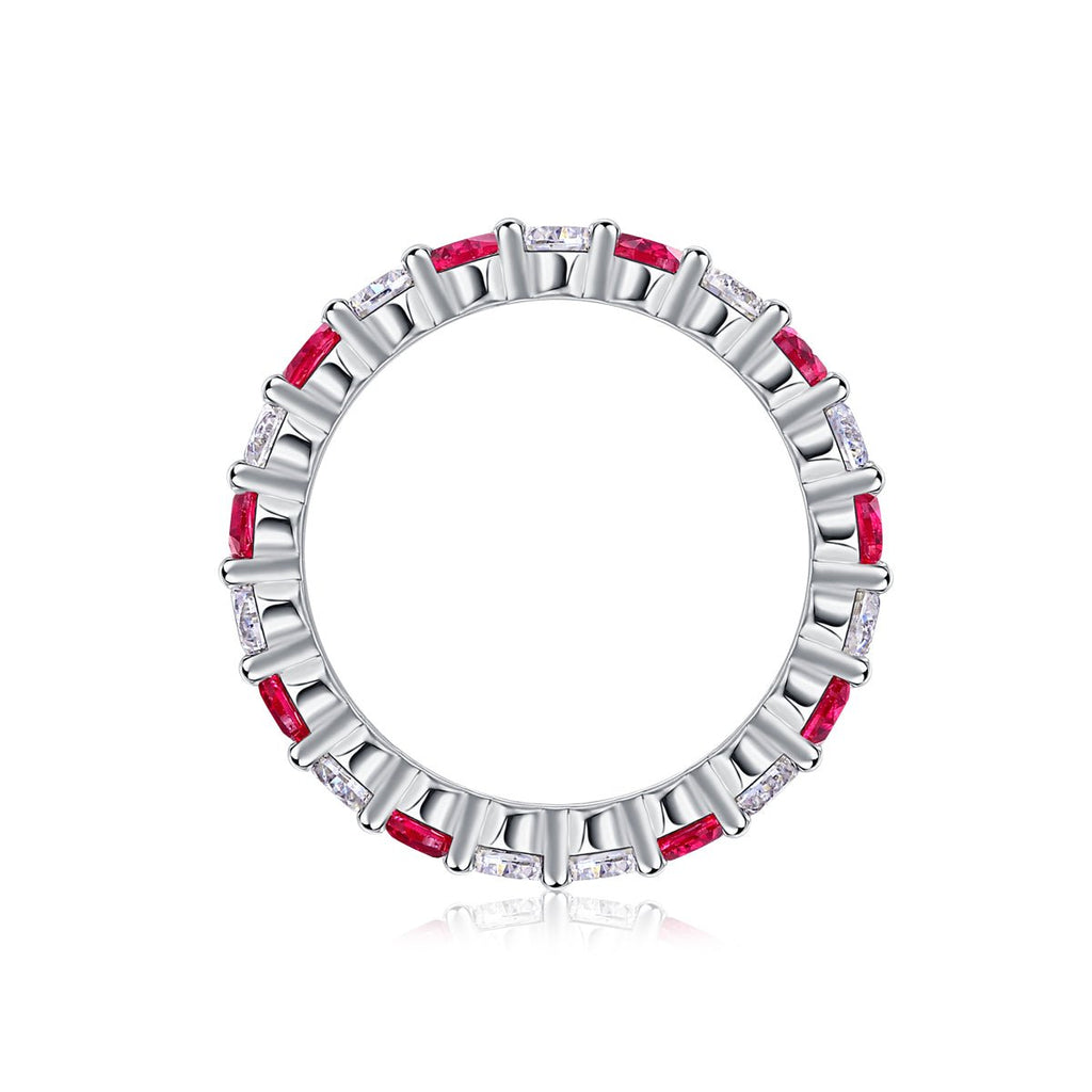 Bague d'éternité en argent sterling S925 2,4g plaqué platine avec rubis synthétiques et pierres blanches, anneau délicat ajouré, cadeau bijou femme - IVOIRART.COM