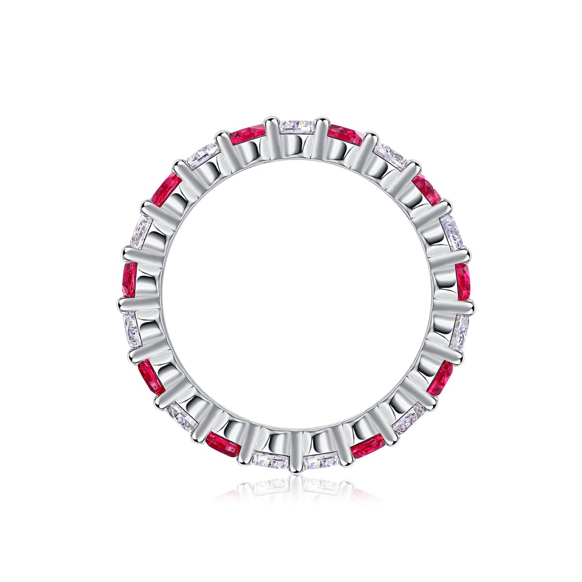 Bague d'éternité en argent sterling S925 2,4g plaqué platine avec rubis synthétiques et pierres blanches, anneau délicat ajouré, cadeau bijou femme - IVOIRART.COM
