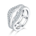 Bague double S925 argent sterling, 54 moissanites D-VVS1 pavé, plaqué platine 4.7g - IVOIRART.COM