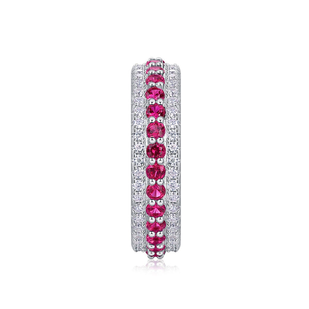 Bague en argent sterling S925 3,6 g, triple rangée pavée, rubis synthétique, bande éternelle plaquée platine, anneau de promesse pour femme - IVOIRART.COM