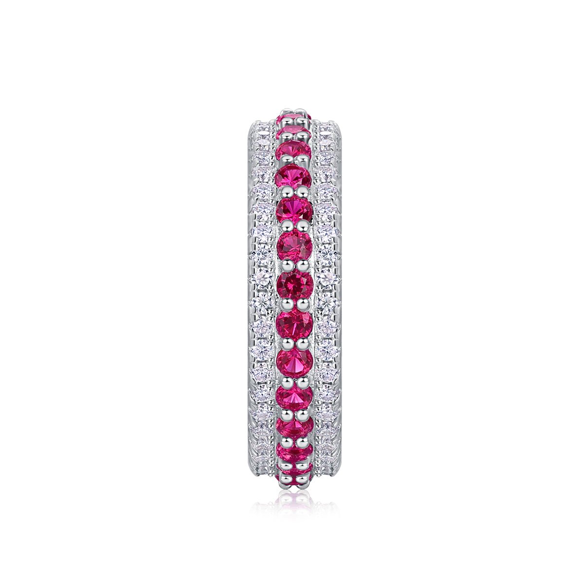 Bague en argent sterling S925 3,6 g, triple rangée pavée, rubis synthétique, bande éternelle plaquée platine, anneau de promesse pour femme - IVOIRART.COM