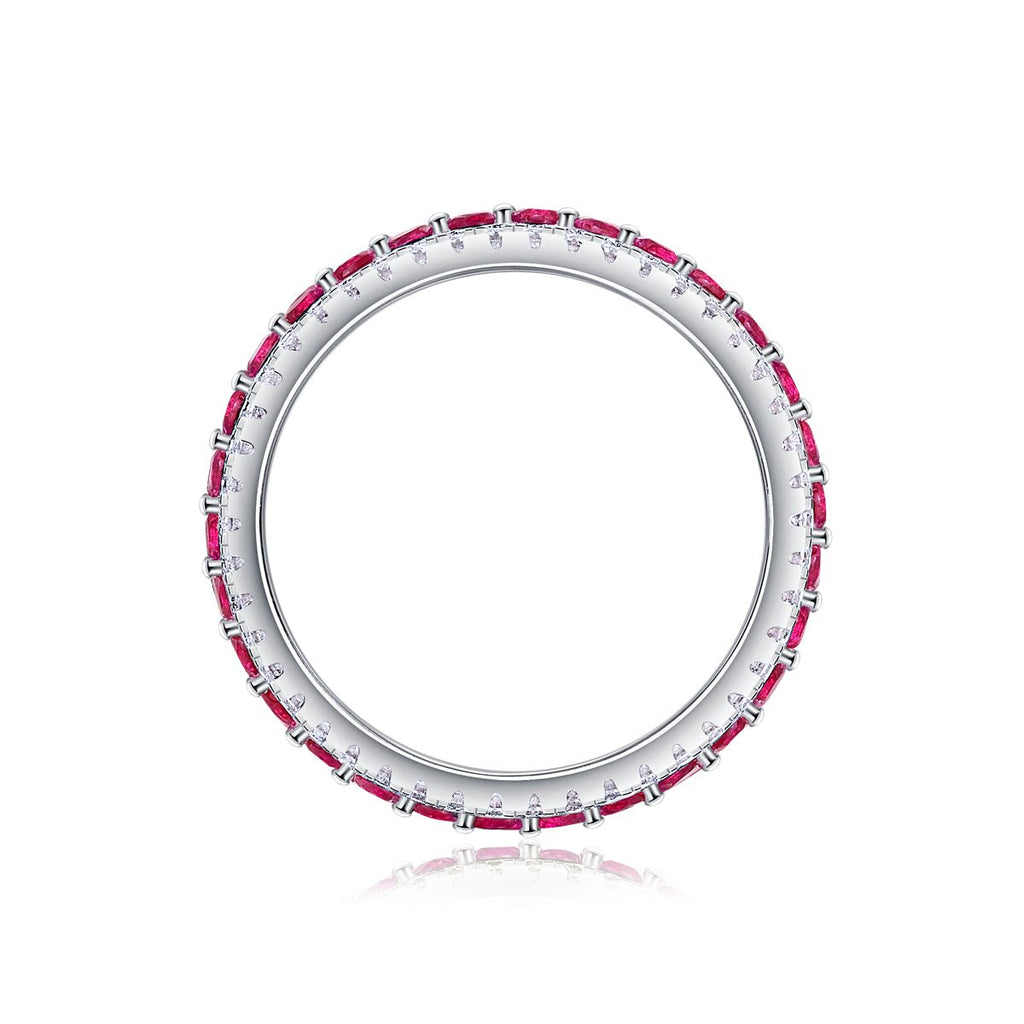Bague en argent sterling S925 3,6 g, triple rangée pavée, rubis synthétique, bande éternelle plaquée platine, anneau de promesse pour femme - IVOIRART.COM