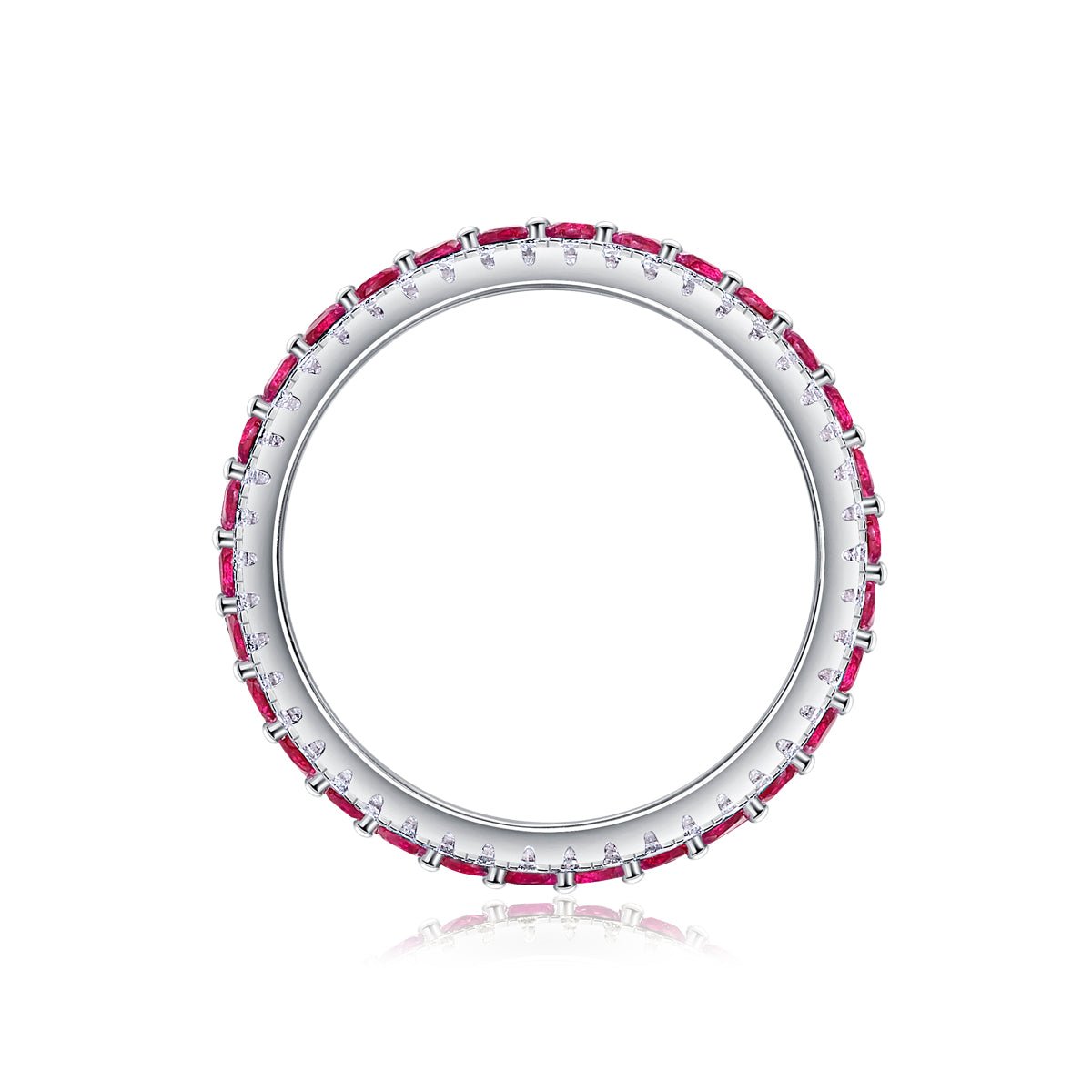 Bague en argent sterling S925 3,6 g, triple rangée pavée, rubis synthétique, bande éternelle plaquée platine, anneau de promesse pour femme - IVOIRART.COM
