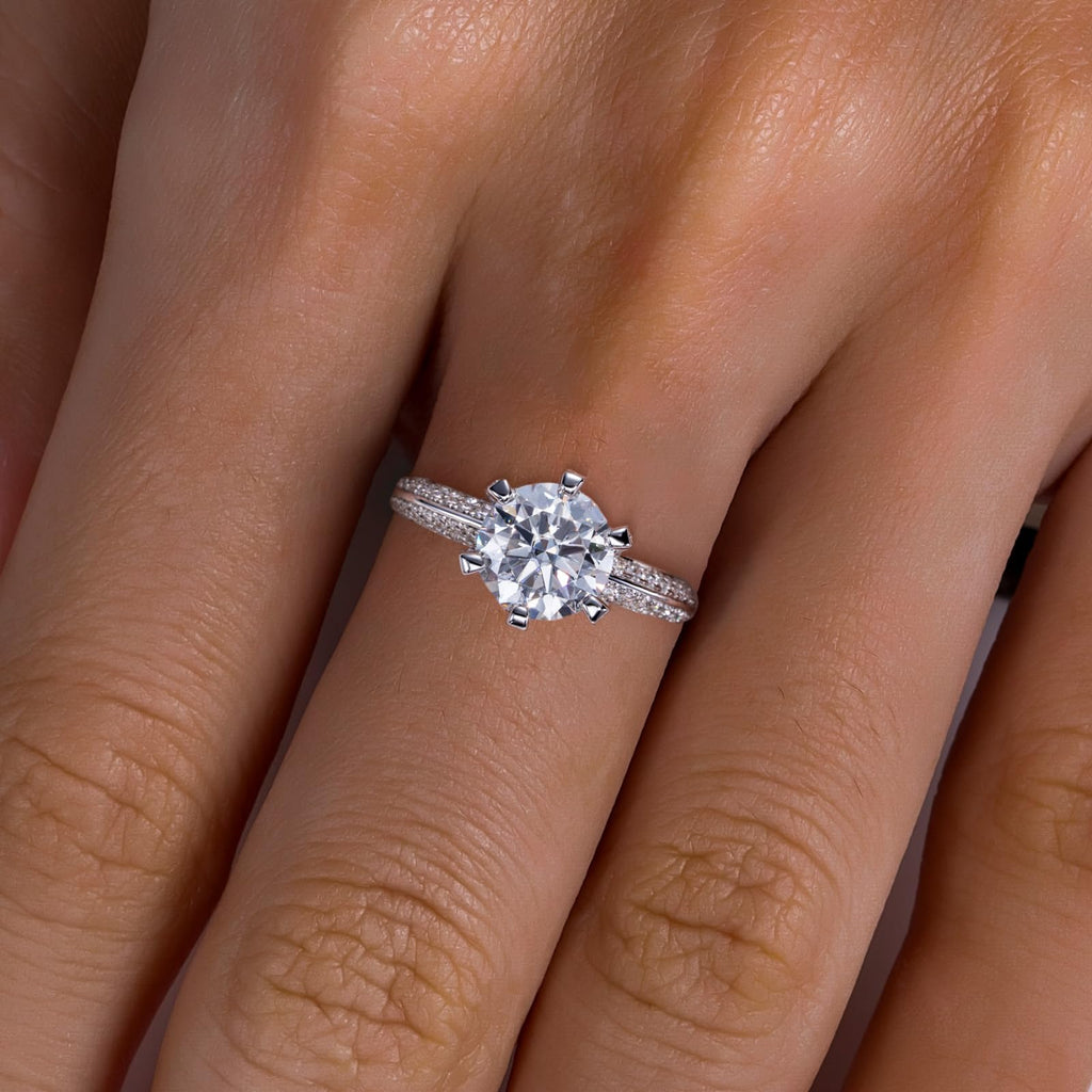 Bague en Moissanite Femme 3,692 cts, pierre centrale 3 cts, D Couleur VVS1, Argent Sterling 925 élégante pour fiançailles, mariage, anniversaire - IVOIRART.COM