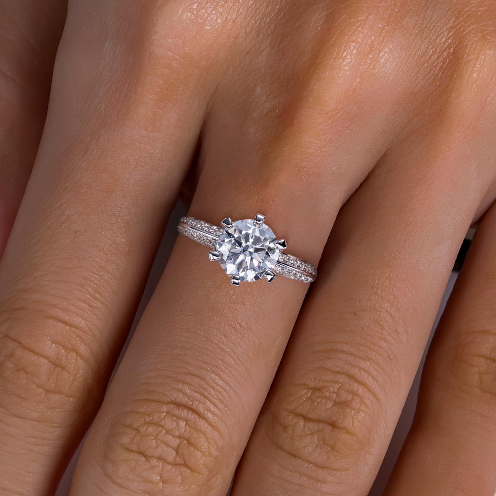 Bague en Moissanite Femme 3,692 cts, pierre centrale 3 cts, D Couleur VVS1, Argent Sterling 925 élégante pour fiançailles, mariage, anniversaire - IVOIRART.COM