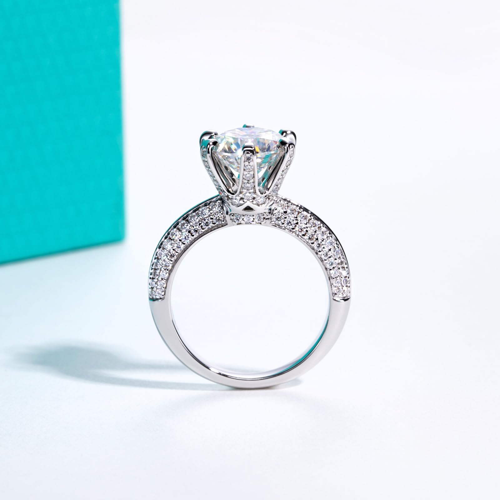 Bague en Moissanite Femme 3,692 cts, pierre centrale 3 cts, D Couleur VVS1, Argent Sterling 925 élégante pour fiançailles, mariage, anniversaire - IVOIRART.COM