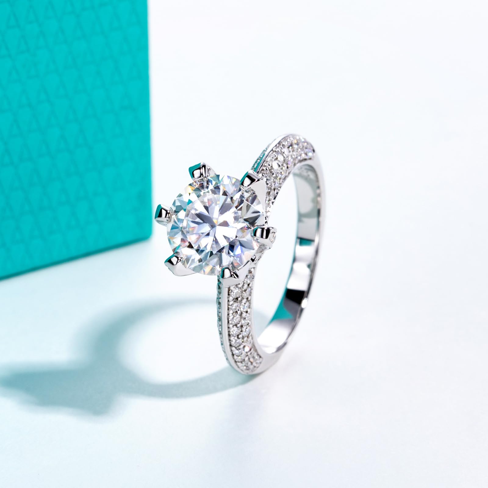 Bague en Moissanite Femme 3,692 cts, pierre centrale 3 cts, D Couleur VVS1, Argent Sterling 925 élégante pour fiançailles, mariage, anniversaire - IVOIRART.COM