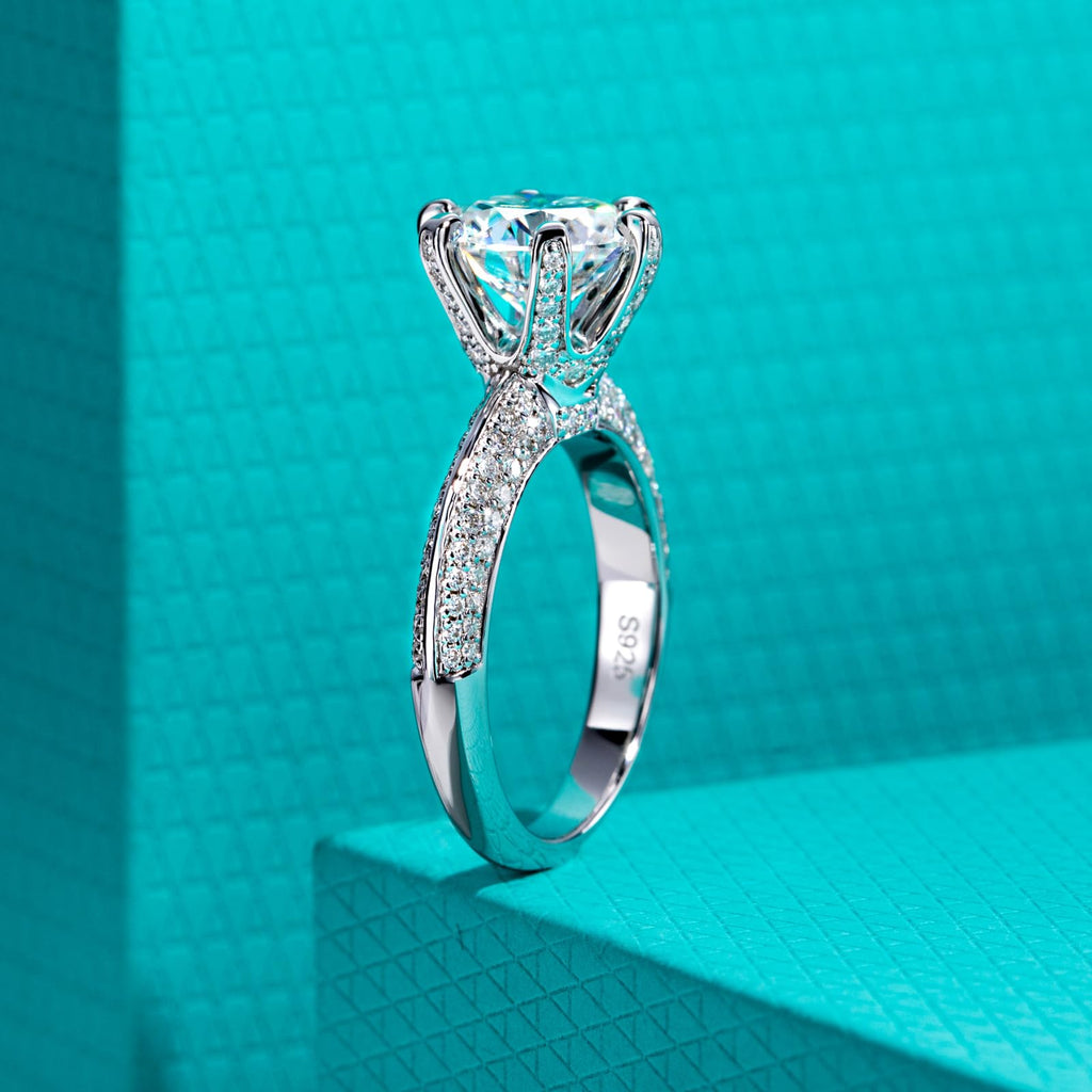 Bague en Moissanite Femme 3,692 cts, pierre centrale 3 cts, D Couleur VVS1, Argent Sterling 925 élégante pour fiançailles, mariage, anniversaire - IVOIRART.COM