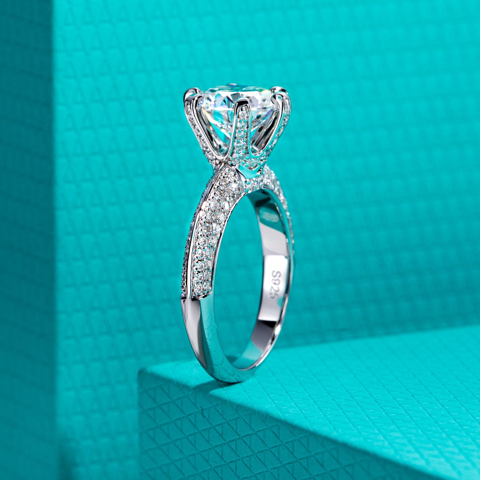 Bague en Moissanite Femme 3,692 cts, pierre centrale 3 cts, D Couleur VVS1, Argent Sterling 925 élégante pour fiançailles, mariage, anniversaire - IVOIRART.COM