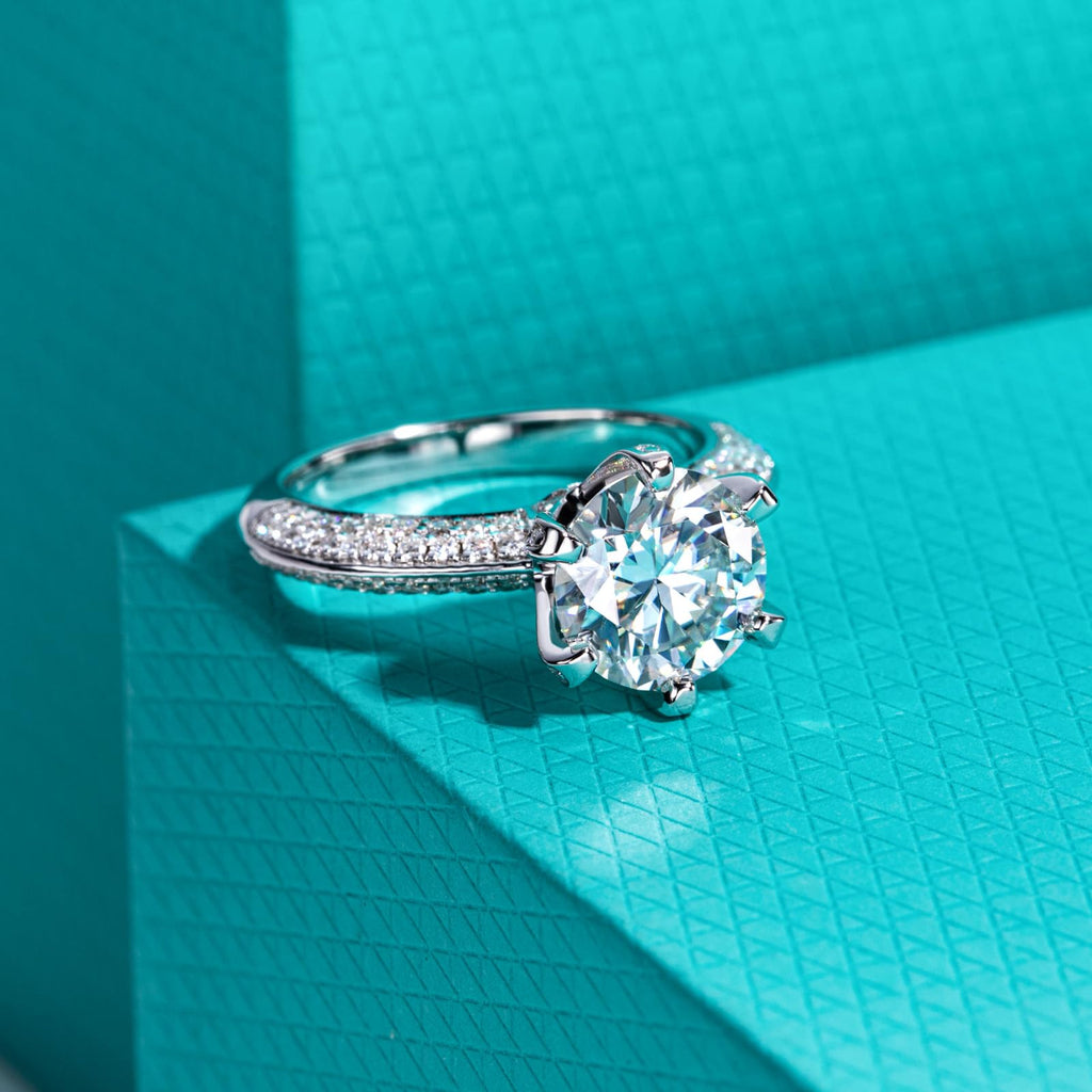 Bague en Moissanite Femme 3,692 cts, pierre centrale 3 cts, D Couleur VVS1, Argent Sterling 925 élégante pour fiançailles, mariage, anniversaire - IVOIRART.COM