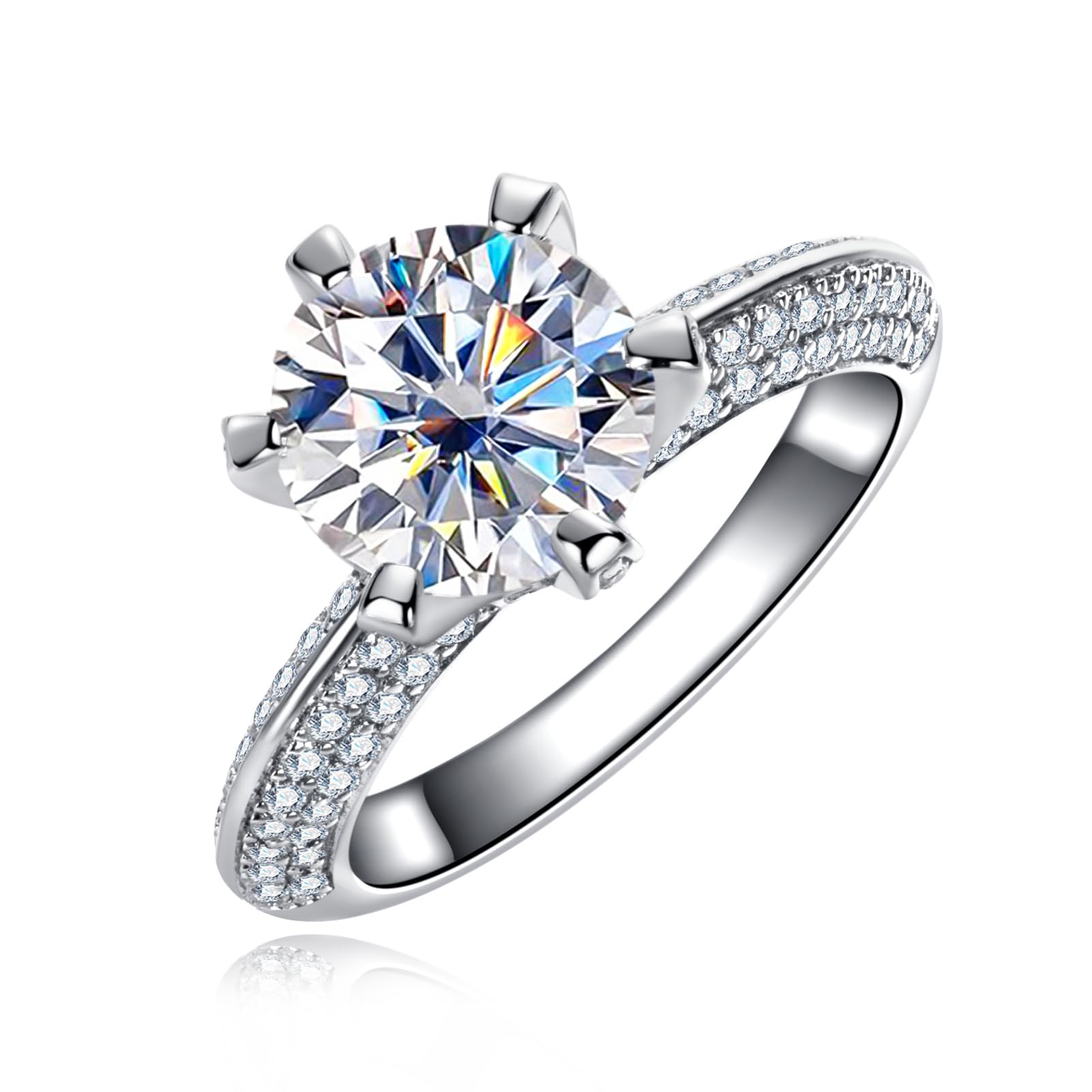 Bague en Moissanite Femme 3,692 cts, pierre centrale 3 cts, D Couleur VVS1, Argent Sterling 925 élégante pour fiançailles, mariage, anniversaire - IVOIRART.COM